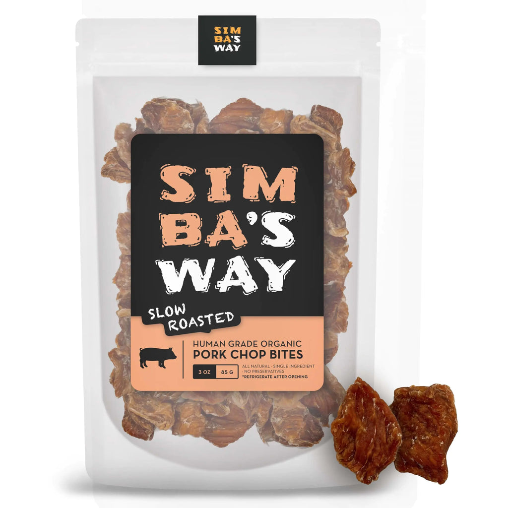 SIMBAS WAY -Slow Roasted- Pork CHOP Bites Dog Treats Made in The USA. [3 .oz] [1 PK]