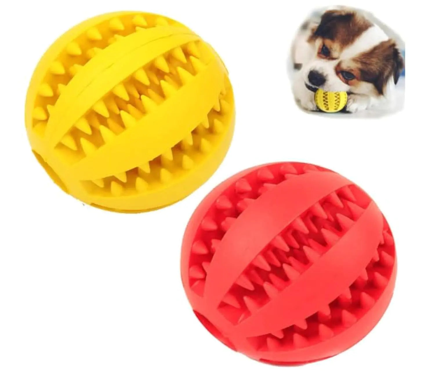 Dog Treat Toy Ball Dog Pack of 2 (Red & Yellow 1.96" 5cm)